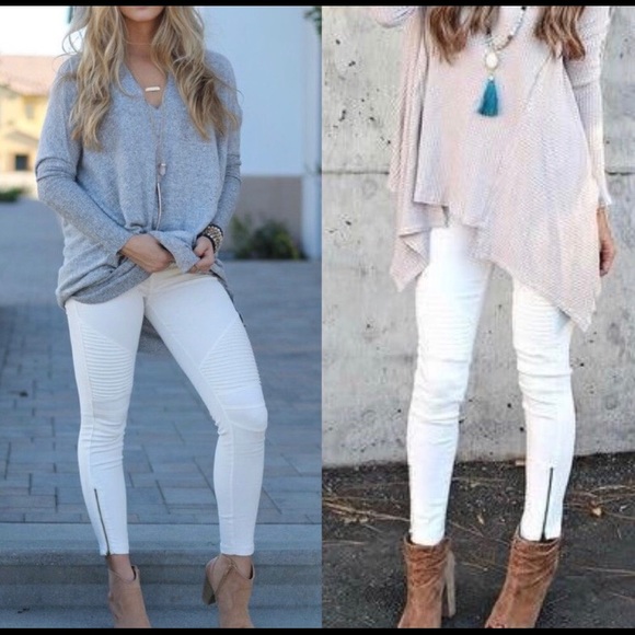 October Love Pants - Moto Leggings size small/medium in white and pink